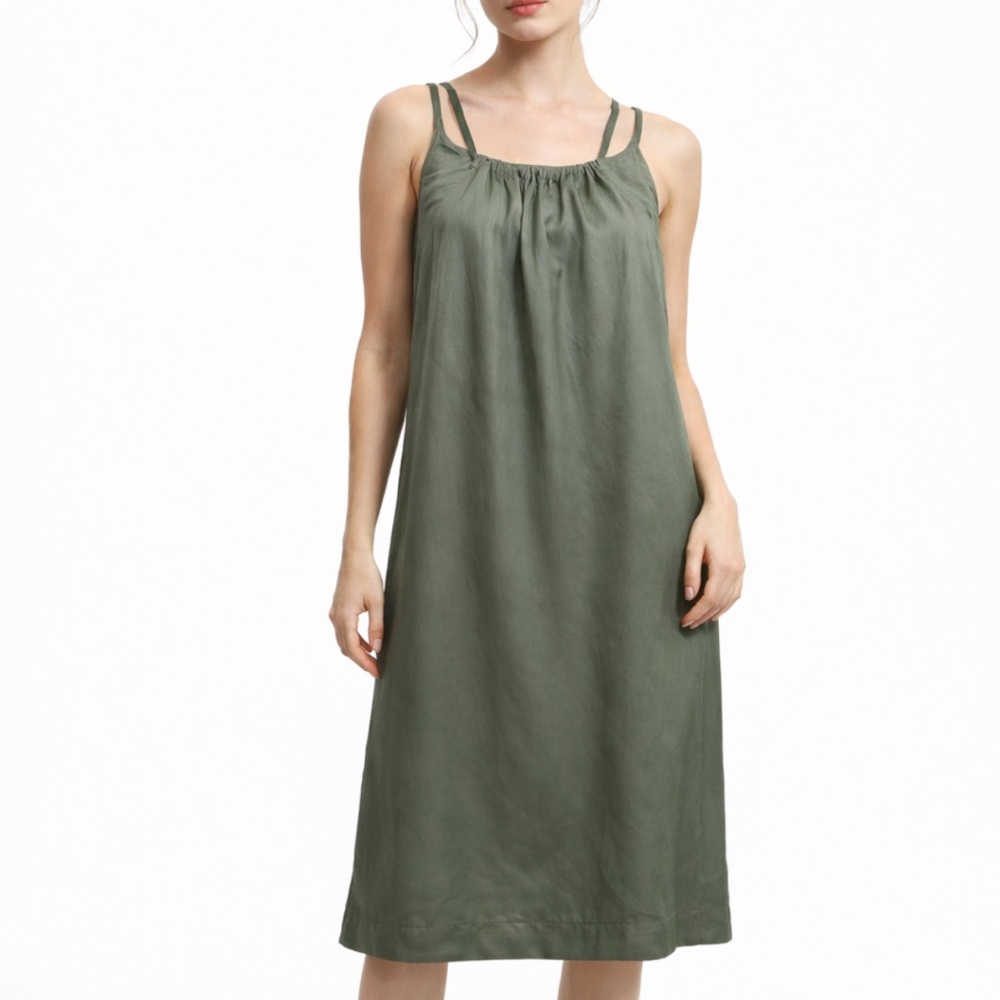 Anthropologie Maeve Olive Green Linen Tank Midi Dress